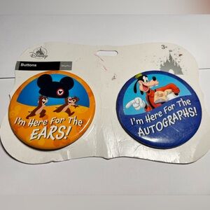 (2) Disney Parks Button Set - "I'm Here For The Ears / Autographs - New